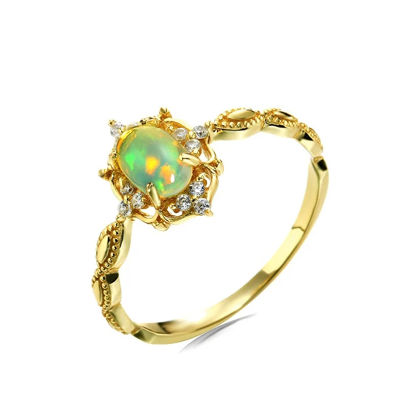 HYH fine jewelry real gold jewelry 14K ring solid 14K gold nature opal ring
