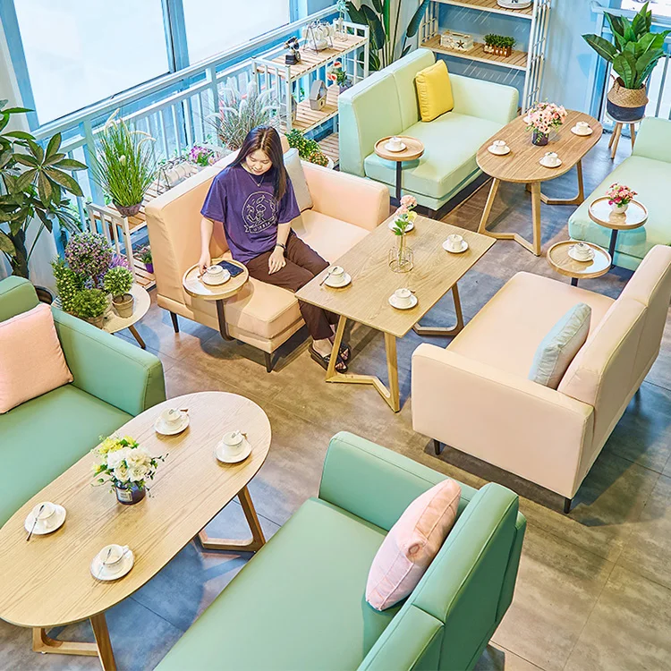 European simple style small cafe leather sofa for dining room