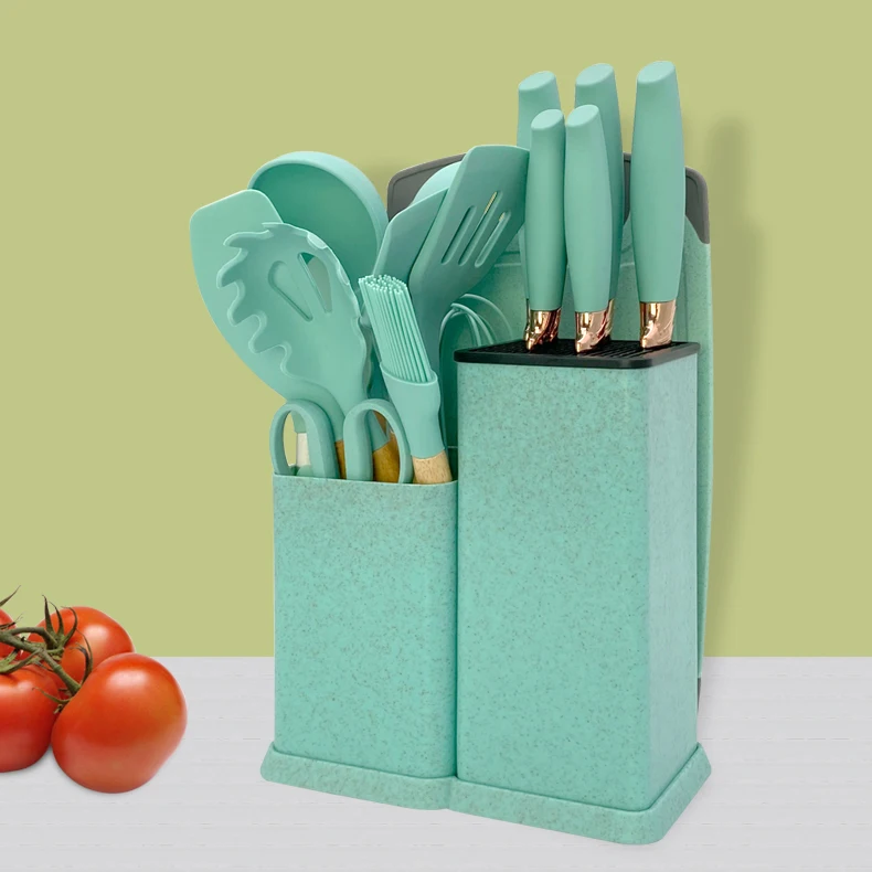 Factory OEM Hot Selling Product 19 Pieces Silicone Kitchen Utensils Set & Kitchen Knives With Chopping Board Kitchen Accessories