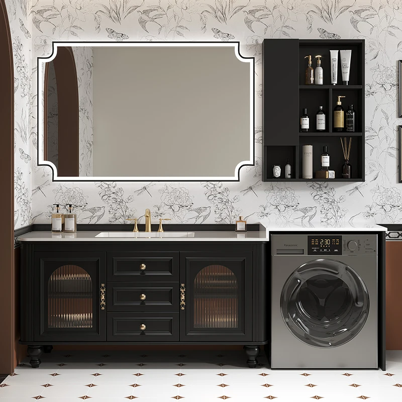 Modern Retro French Balcony Rock Plate Customizable Lacquer One Bathroom Cabinet Combination Toilet Wash Table Washbasin Washing
