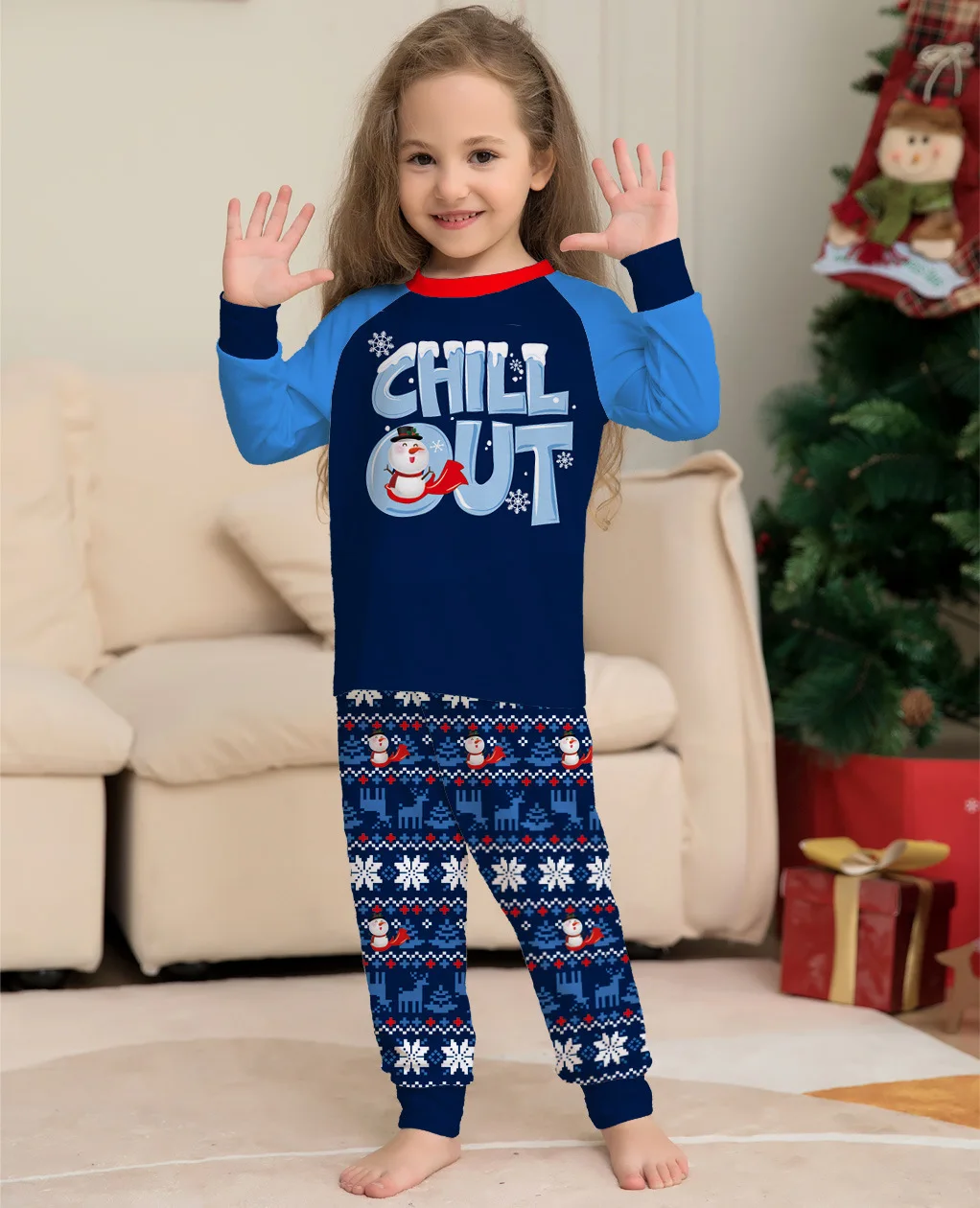 2024 new letter snowflake printing Christmas parent-child suit pajamas long sleeve home clothes