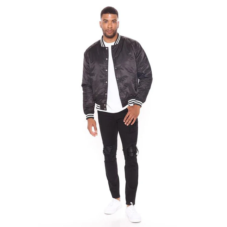 
Custom logo 100% polyester satin bomber baseball winter men jacket 