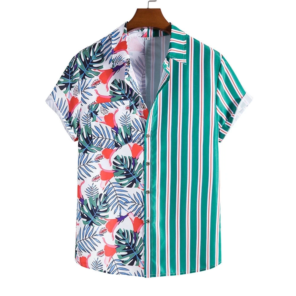 Stylish Floral Striped Short Sleeve Shirt Summer Hawaiian Beach Shirt