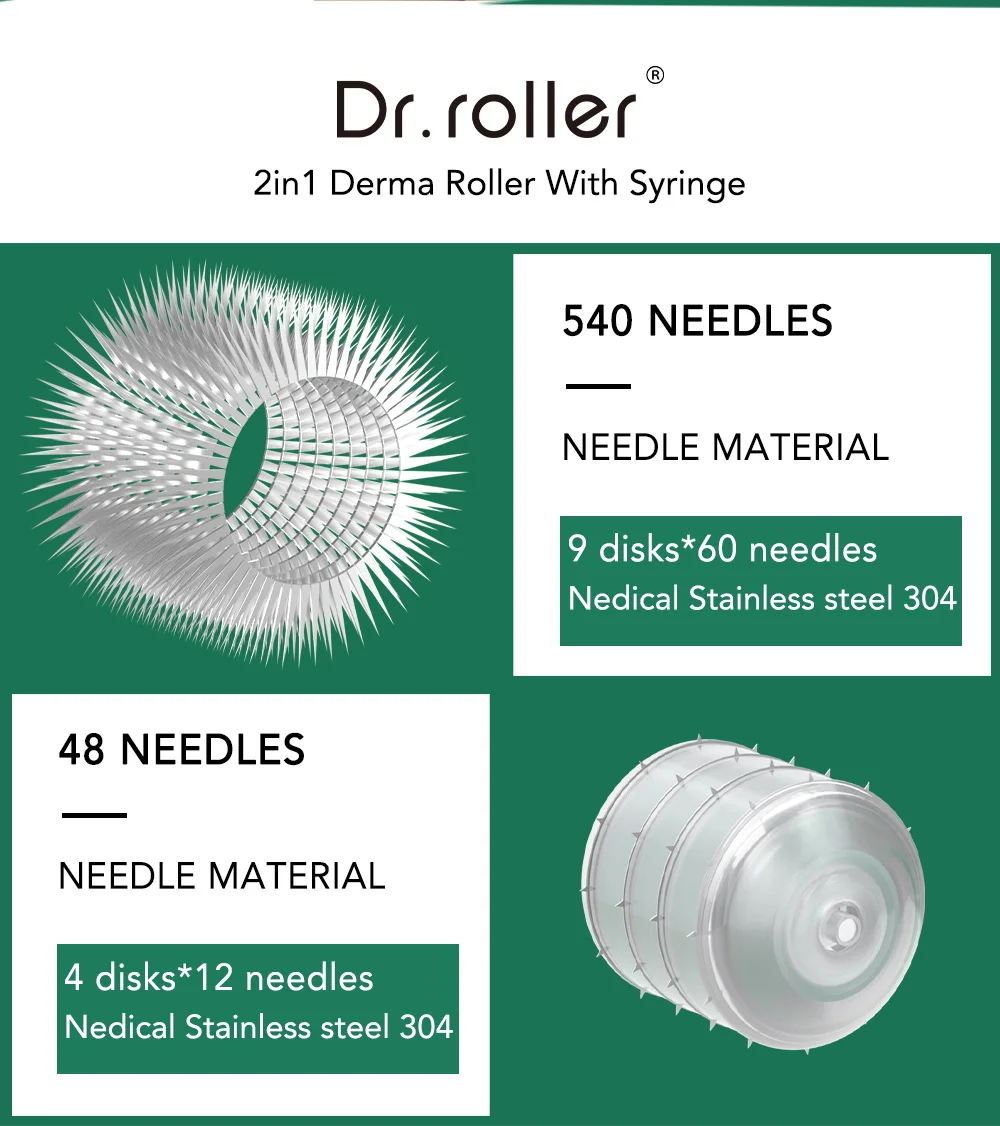 Derma Roller Titanium for Hair Growth Mesoroller Dermaroller Injectroller Derma Rolling System 540 Pins for Oil Serum