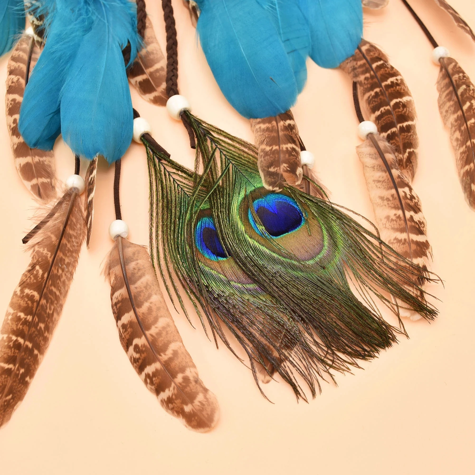 Bohemian Style Feather Headband Hair Ornament Beads Feather Headdress Handmade Jewelry Headdress Accessories