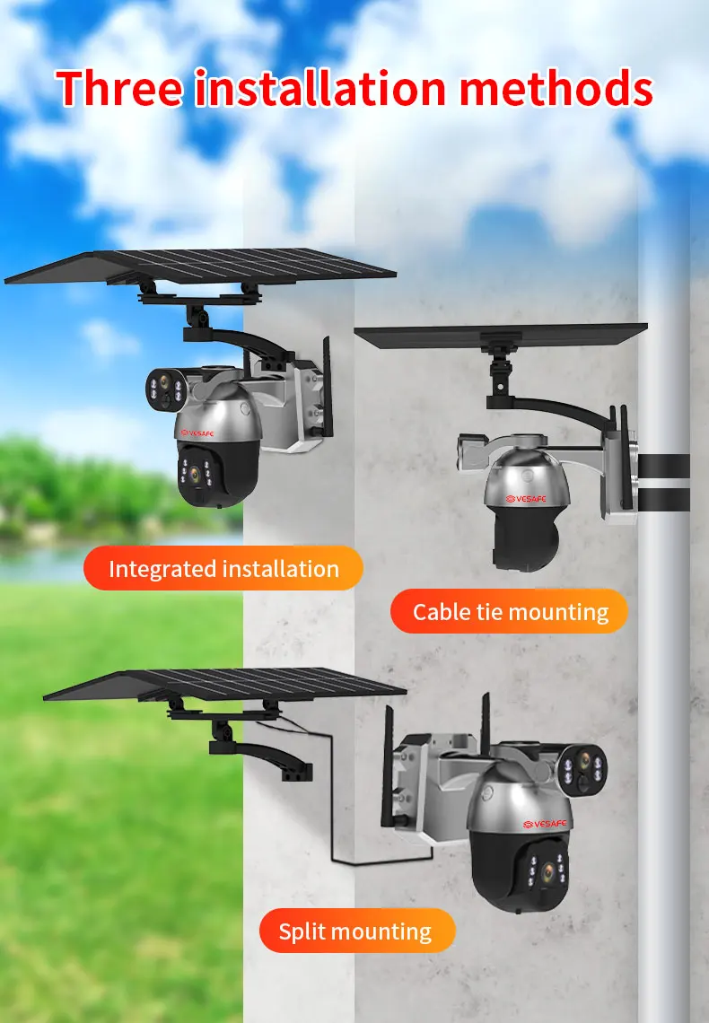 VESAFE 12W Solar Panel Home 6MP 4G Solar Security Camera Wifi PTZ Cctv Motion Tracking Dual Lens Wireless Outdoor H.265 CMOS