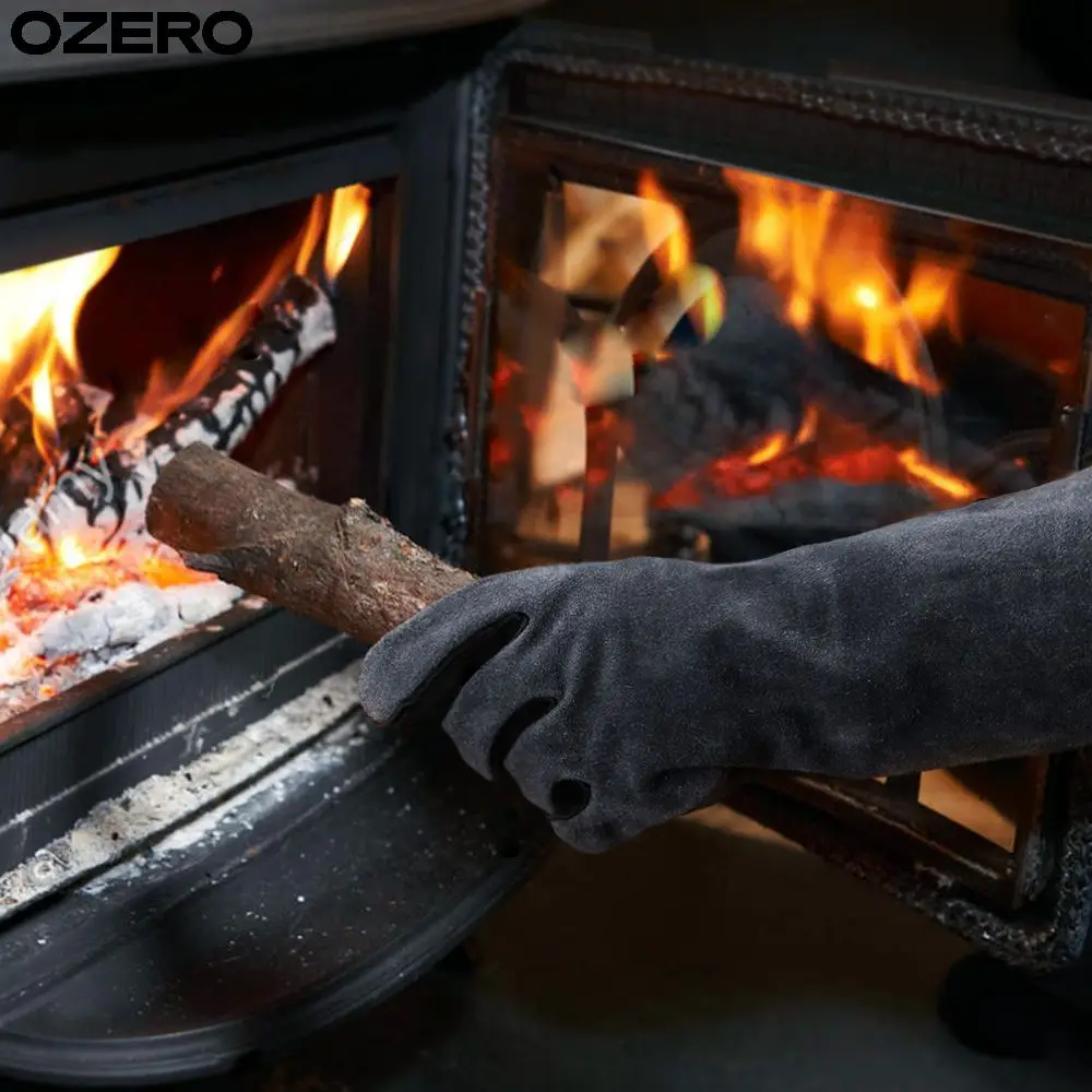 Factory-Direct Gloves Unisex Grill Sturdy construction Open-air cooking Split Cowhide Silicone Bbq Gloves