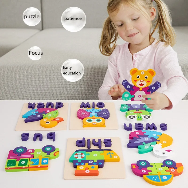 Unisex Wooden 3D Animal Traffic Puzzle Cartoon Toy for Cognitive Development Early Educational Toy for Boys and Girls