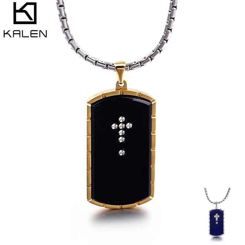 KALEN Black Men Dog Tags Stainless Steel Pendant Necklace