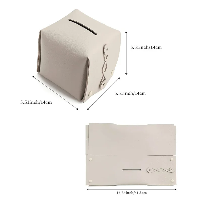 Tissue Box Cover Soft PU Leather Napkin Holder Living Room Kitchen Desktop