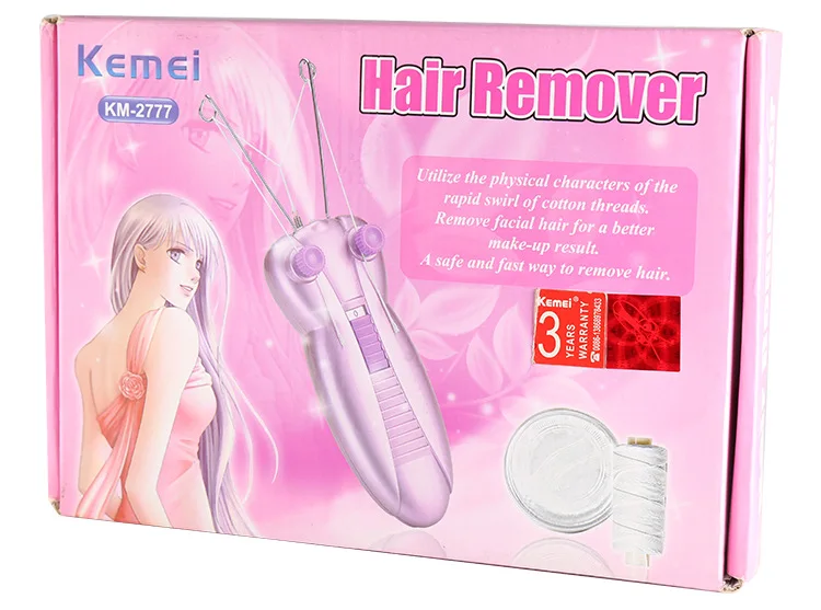 Kemei Lady Electric Epilator Butterfly Design Face Cotton Thread Defeather Epilator Women Facial Hair Remover Machine