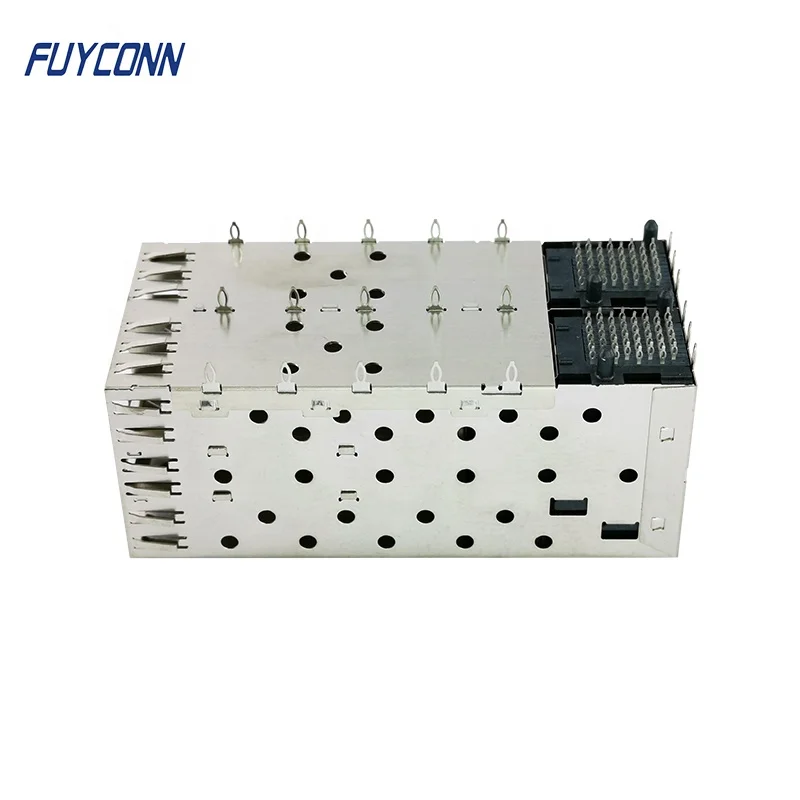 2-by-2 Multi-Port Female SFP Cage Assemble SFP Connector, Double Layers 2x2 Ports Press-Fit 80Pin SFP Connector