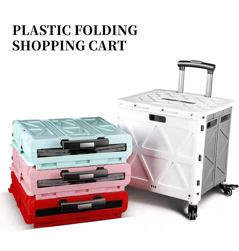 New Trendy Plastic Rolling Hand Supermarket Foldable Shopping Cart Mini Folding Shopping Trolley