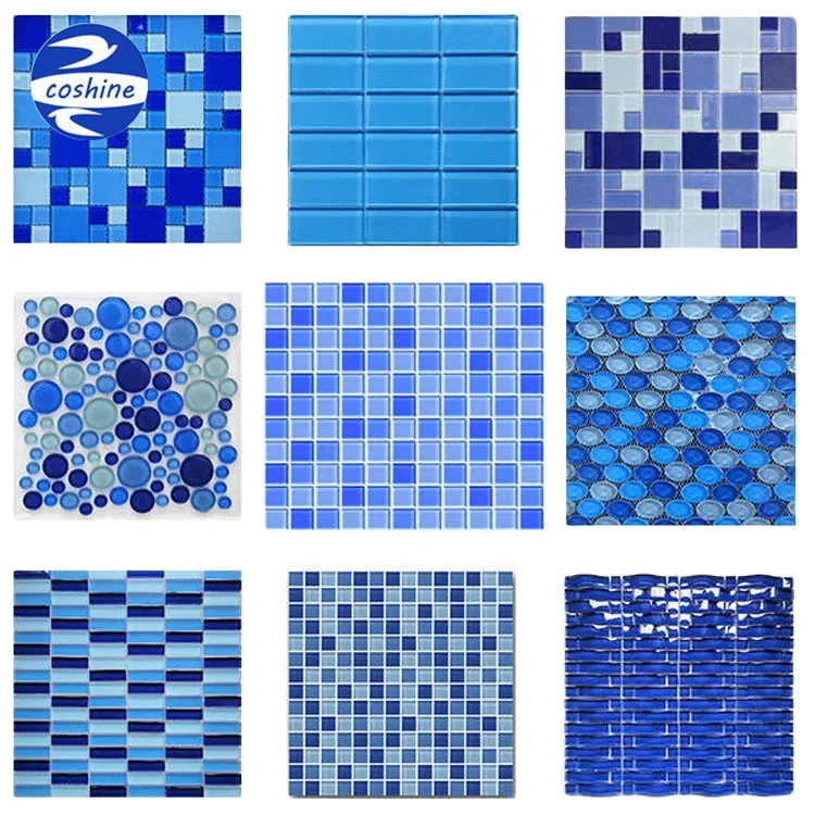 New design generous simple blue white swimming pool glass mosaic tiles