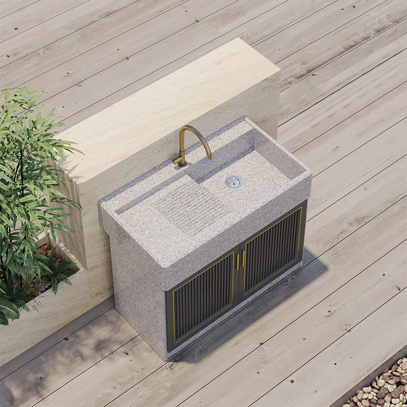 Luxury Modern Marble Outdoor Standing Wash Countertops Hand Sink Basin Laundry Sink With Wash Board for Courtyard