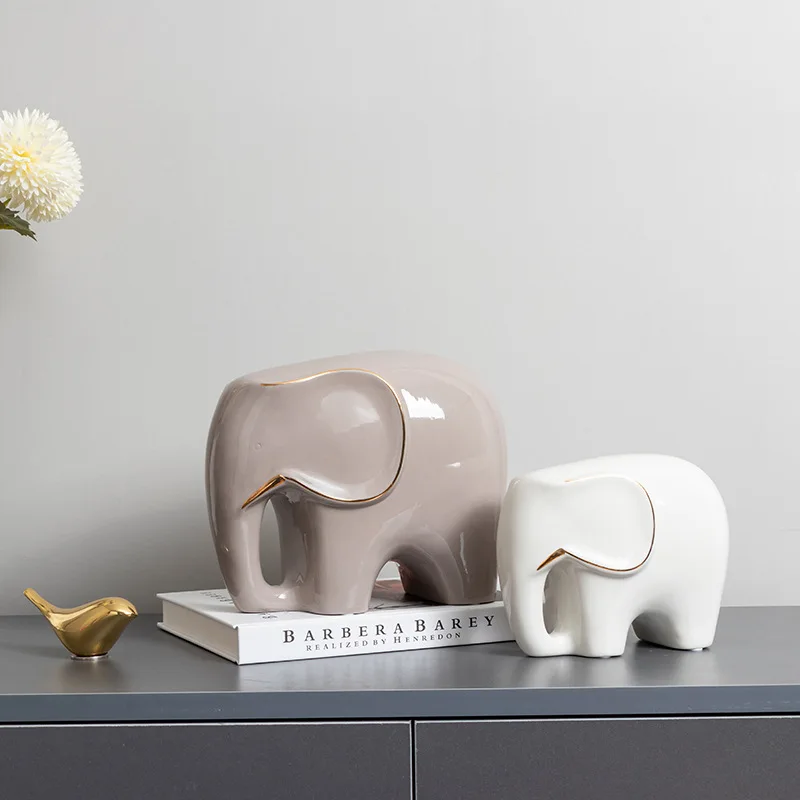 Modern Creative Auspicious Elephant Ceramic Ornament Light Luxury Solid Colour Lovely Animal Desktop Home Decorations