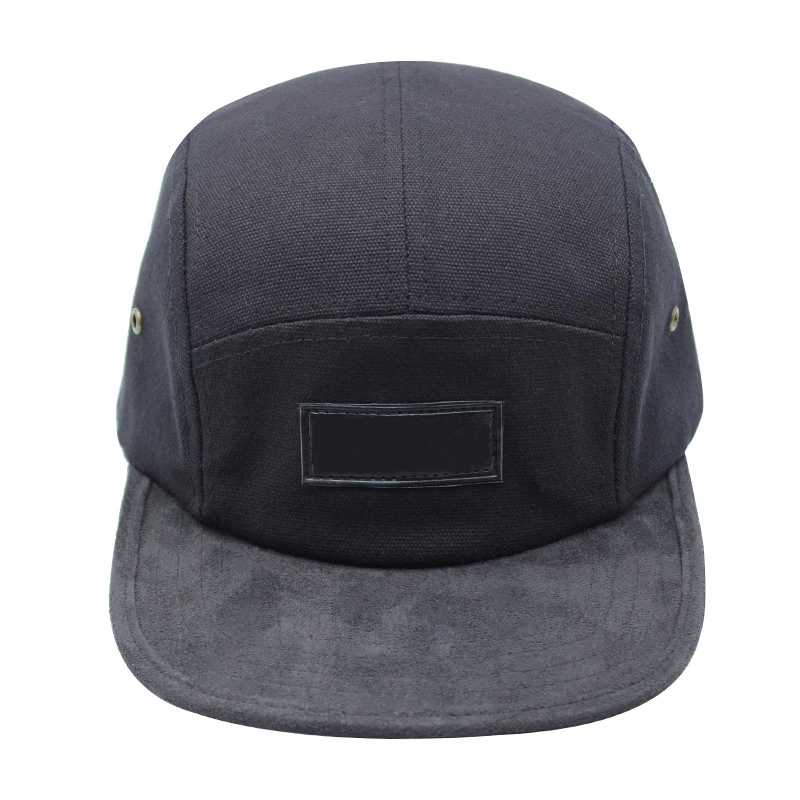 custom leather patch logo 5 panel snapback camper hats caps leather strap metal buckle back camper hat cap wholesale