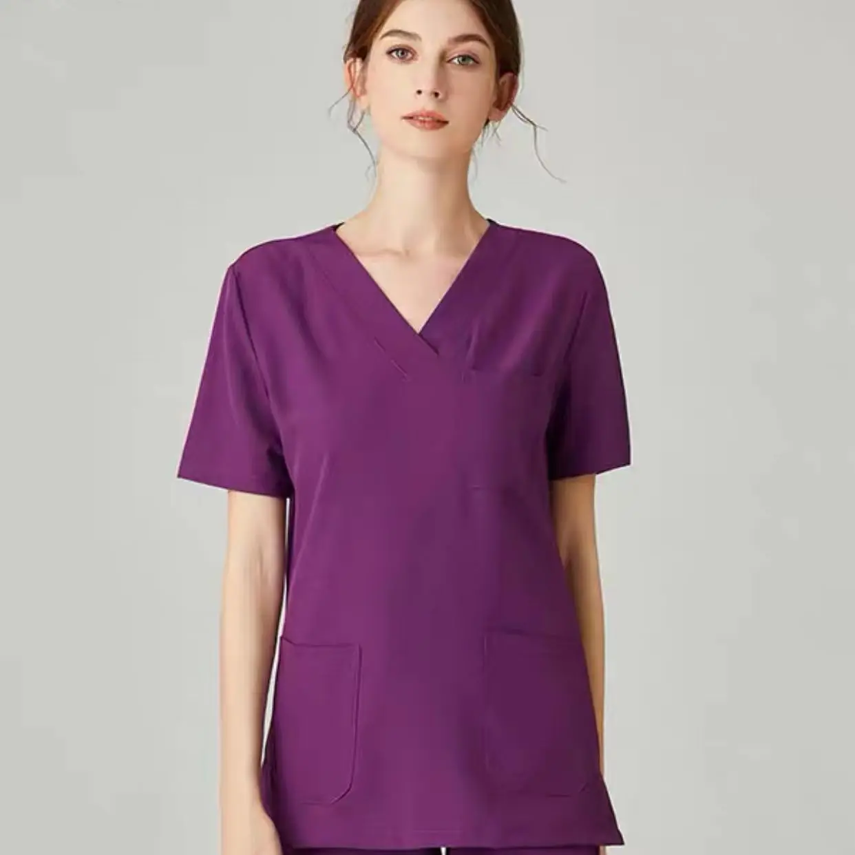 Modern Athletic V-neck Scrub Top & Pants Jogger Spandex Nursing Medical Scrubs Uniforms Sets For Women