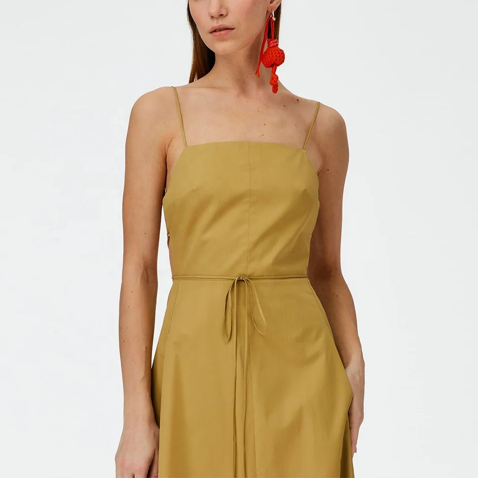 New Linen Sexy Backless Wrap and Tie Dress Women Korean Dress Bodycon Summer Casual Dresses Natural OEM Service Woven Midi
