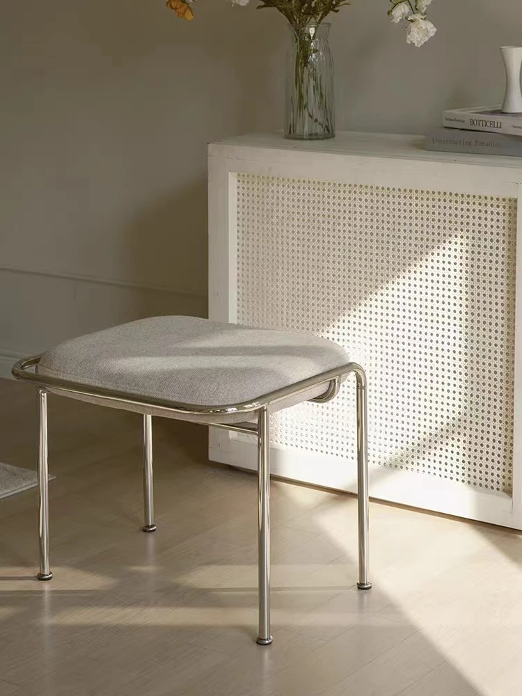 INS style modern light luxury simple velvet cotton linen luxury padded bedroom stainless steel titanium makeup stool