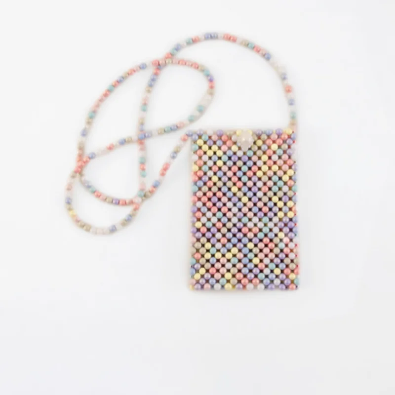 2021 New Design Pearl Decoration Bag Hand Knitting Colorful Pearl Shoulder Bag Mini Phone bag for Women