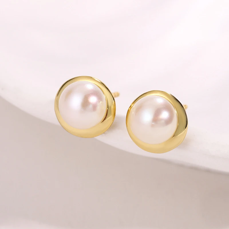 KAMMY 6-6.5mm Crafted Natural Freshwater Pearl 925 Sterling Silver 18k Gold Plated Stud Earrings for Women