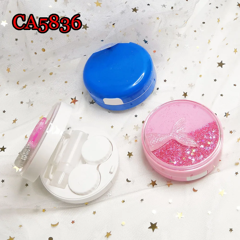 Glitter quicksand round contact lens case for eye glass Color mermaid tail travel kits CA5836