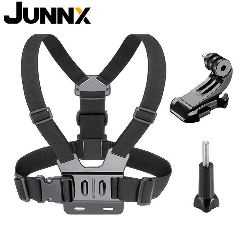 JUNNX Adjustable Black Go Pro Body Harness Strap Belt Chest Screw Mount for Gopro Hero 10 9 8 7 6 5 4 3