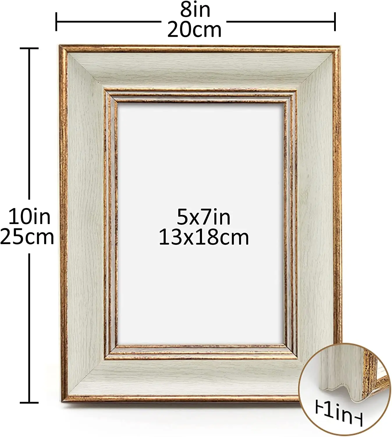 5x7 Picture Frame Antique Vintage Photo Frame White Gold for Desk Standing Wall Hanging Home Decor Wedding Gifts