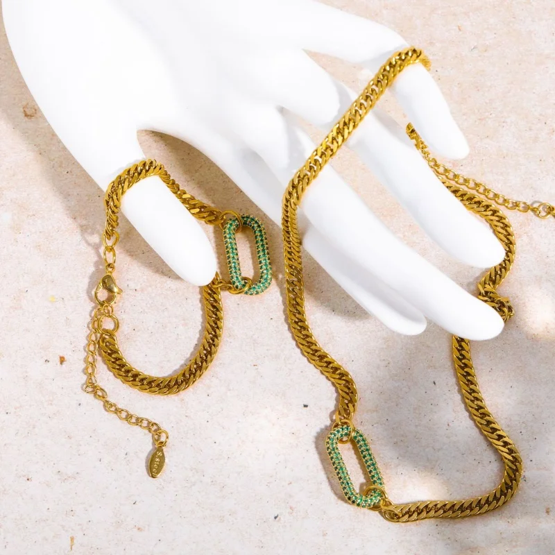 2024 New Design 18k Gold Plated Water Bamboo Chain Oval Zircon Pendant Designer Necklace For Women For Party