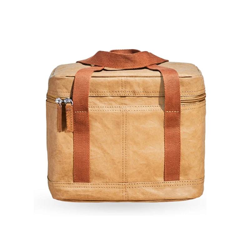 Custom Lightweight Water-Resistant Aesthetic Brown Thermal Dupont Kraft Paper Tyvek Material Insulated Reusable Cooler Lunch Bag