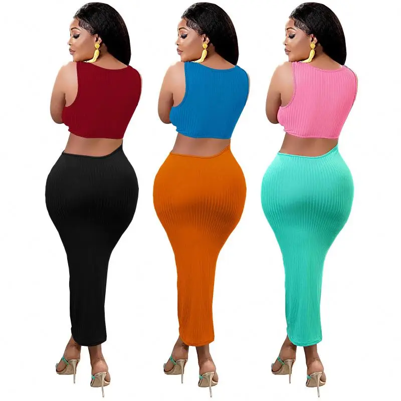 2024 New Product Summer Dress Fashion Ribbed Hollow Out Long Dress Bodycon Elegant Sexy Womens Dresses