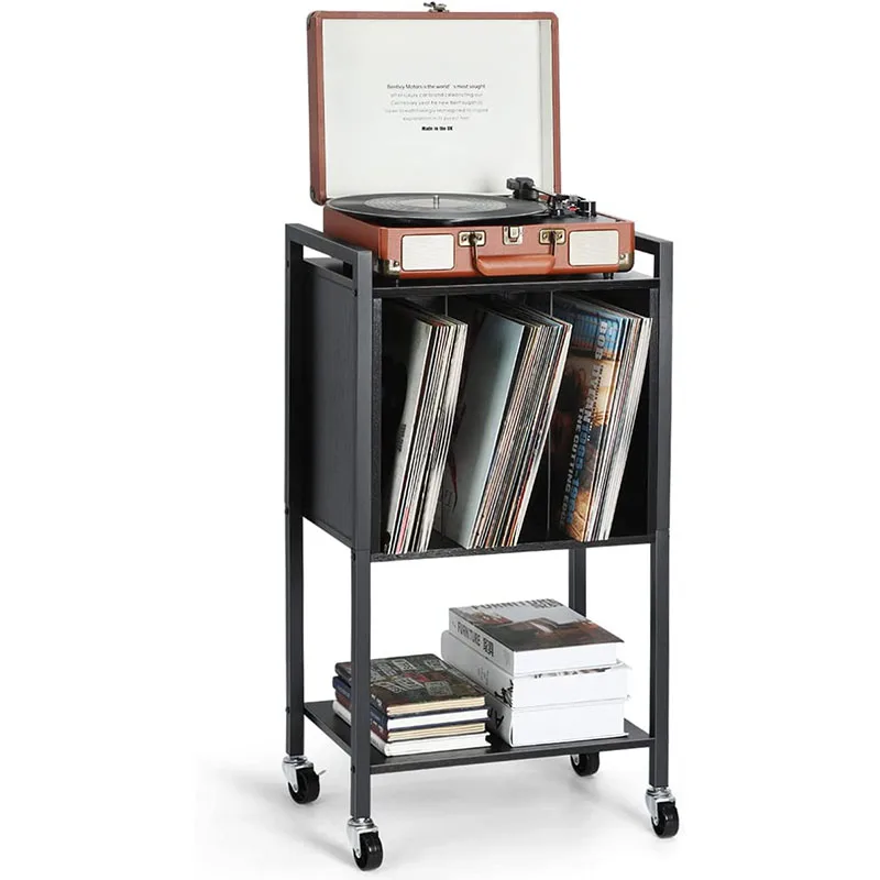 Record player rack with storage on the table of record player 2-layer record storage cabinet