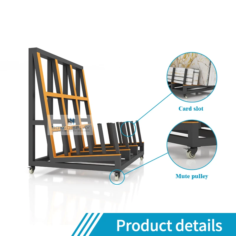 Boya Hot Sale Customized Design Size Showroom Panel Quartz Metal Granite Marble Tile Display Marble Slabs Rack