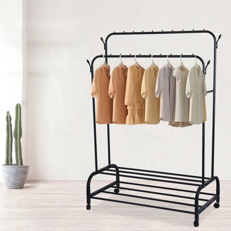 Popular Movable Coat Rack Clothes Hanger Stand Garment Rack With Bottom Shelf