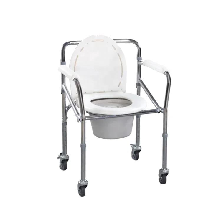 Adjustable height toilet chair bathroom commode wheelchair for elderly