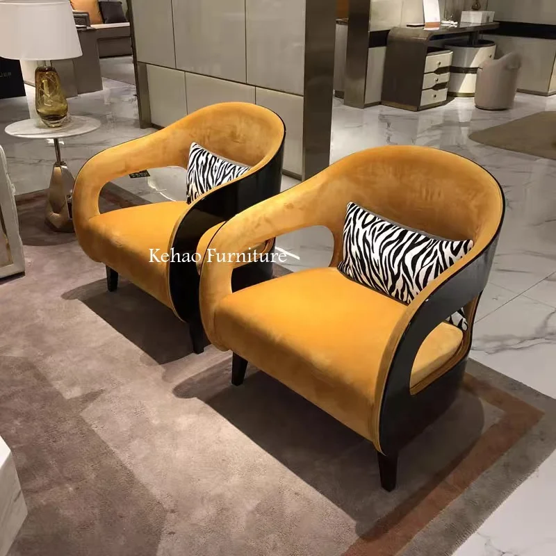 Living Room Furniture Solid Wood Leg Velvet Fabric Single Leisure Accent Club Luxury Modern orange Indoor Fancy Chair