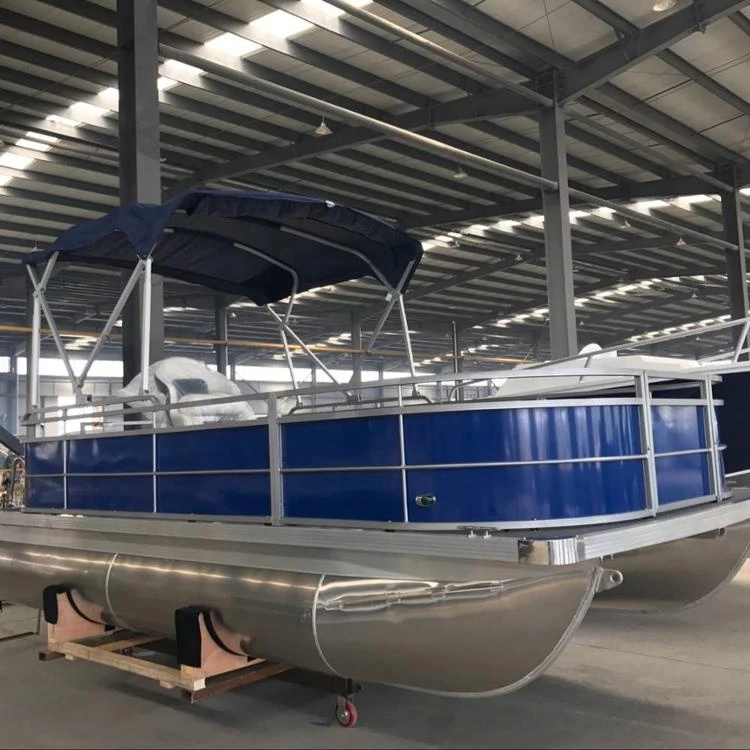 
19ft 5.8m Rear Fishing Pontoon Motor Boat With Black Cover 