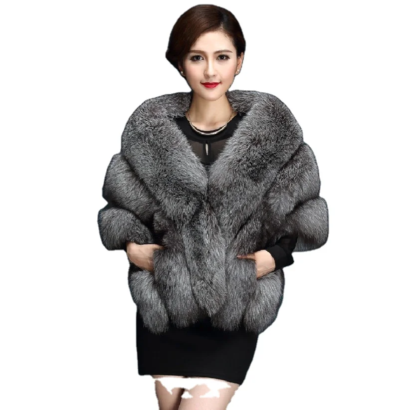 Fur manufacturers wholesale autumn and winter new fox fur shawl vest coat cloak women with pockets