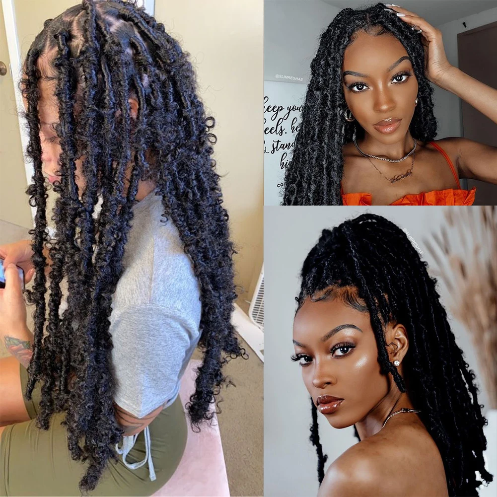 Мягкие вязаные крючком косички, синтетические волосы, натуральные спутанные бабочки, локоны, вязаные крючком волосы для женщин