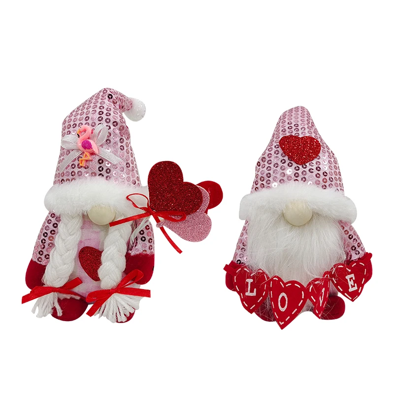 Sequins Valentine Heart Gnome Dolls Ornaments Plush Felt Gonk San Mini Valentine Doll