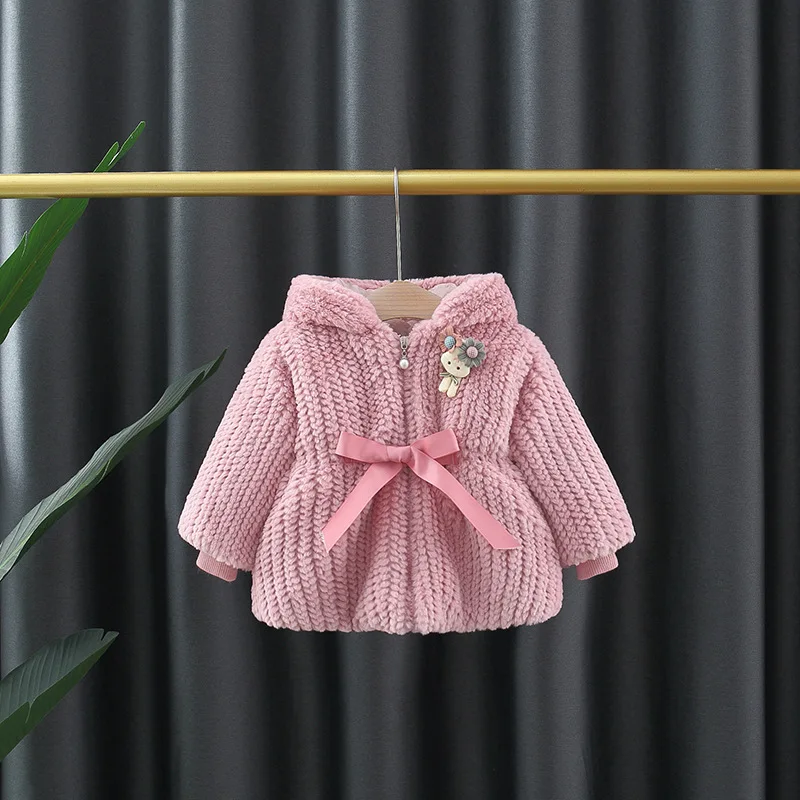 2023 girls winter clothes autumn Little Rabbit Wool Sweater Coat Cute Waist Ribbon Knot Cartoon Coat Wool Sweater 1-5years