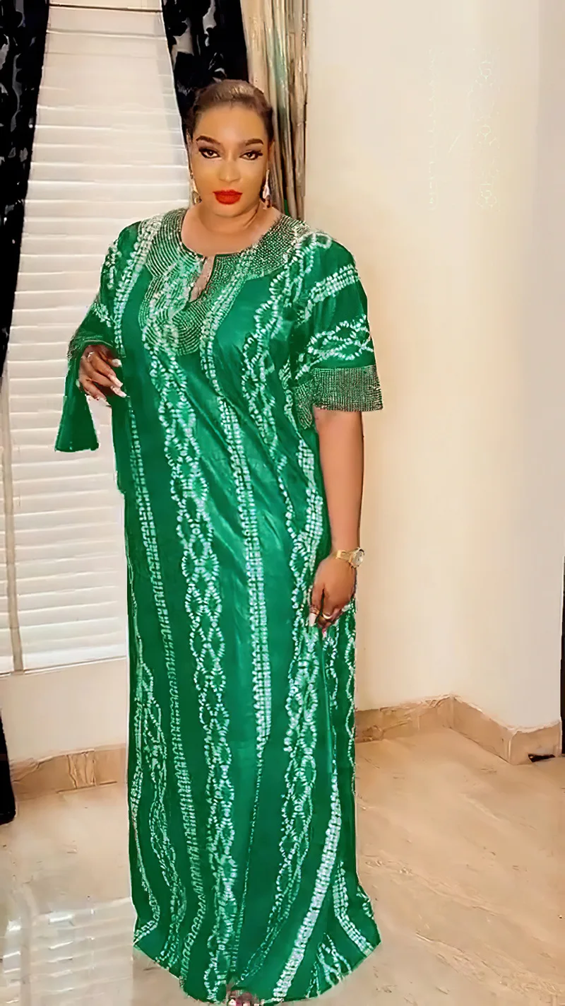 Liu Ming March Expo 2024 African Fashion Women Clothing Elegant Short Sleeve V Neck Muslim Abaya Dresses