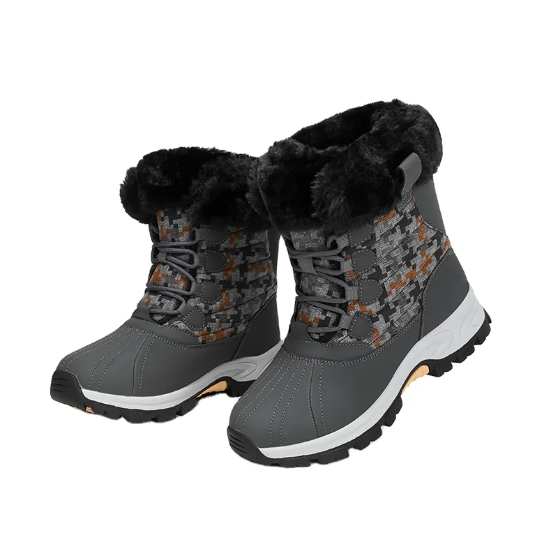 Hellosports wholesale warm shoes women winter unique fashion plush ankle snow boots woman waterproof snow boots