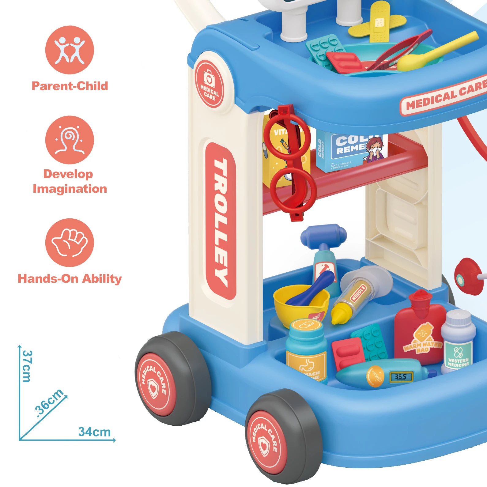 New Arrival 37pcs Medical Toys Trolley Pretend Play Kids Doctor Set Toy Pretend Play Educational Plastic Building Block Toy
