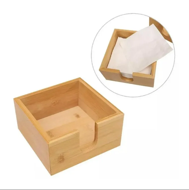 Eco Friendly Bamboo Solid Napkin Box Paper holder Custom Tissue Storage Container Home living Bath room Natural Square Shape use