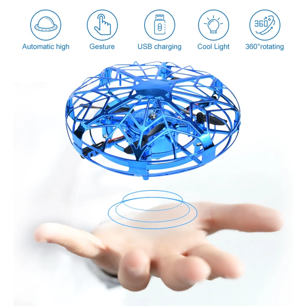 Mini UFO Drone RC Helicopter Aircraft Toy Quadcopter Infrared Hand Sensing Interactive Flying Saucer RC Toys Golden /Red /Blue