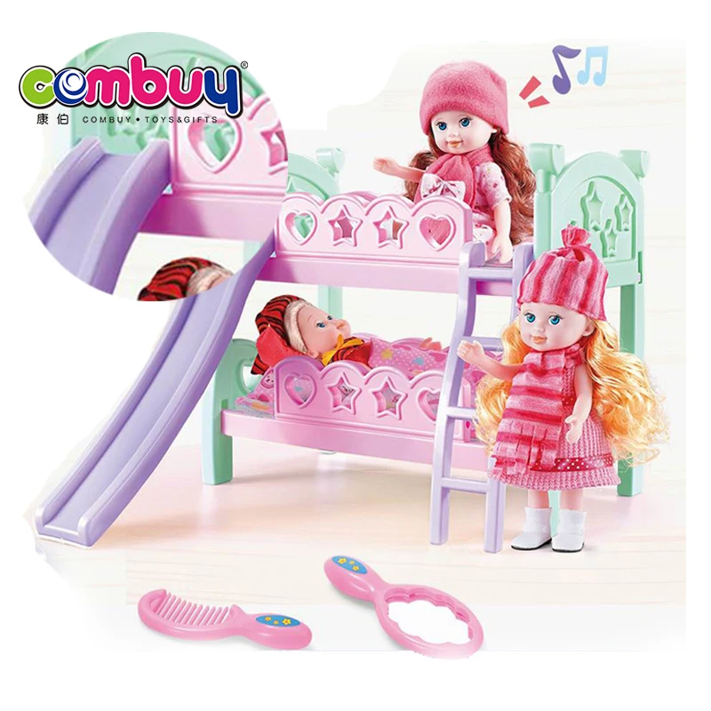 Indoor pretend play 9 inch sound dolls double toys baby bed doll