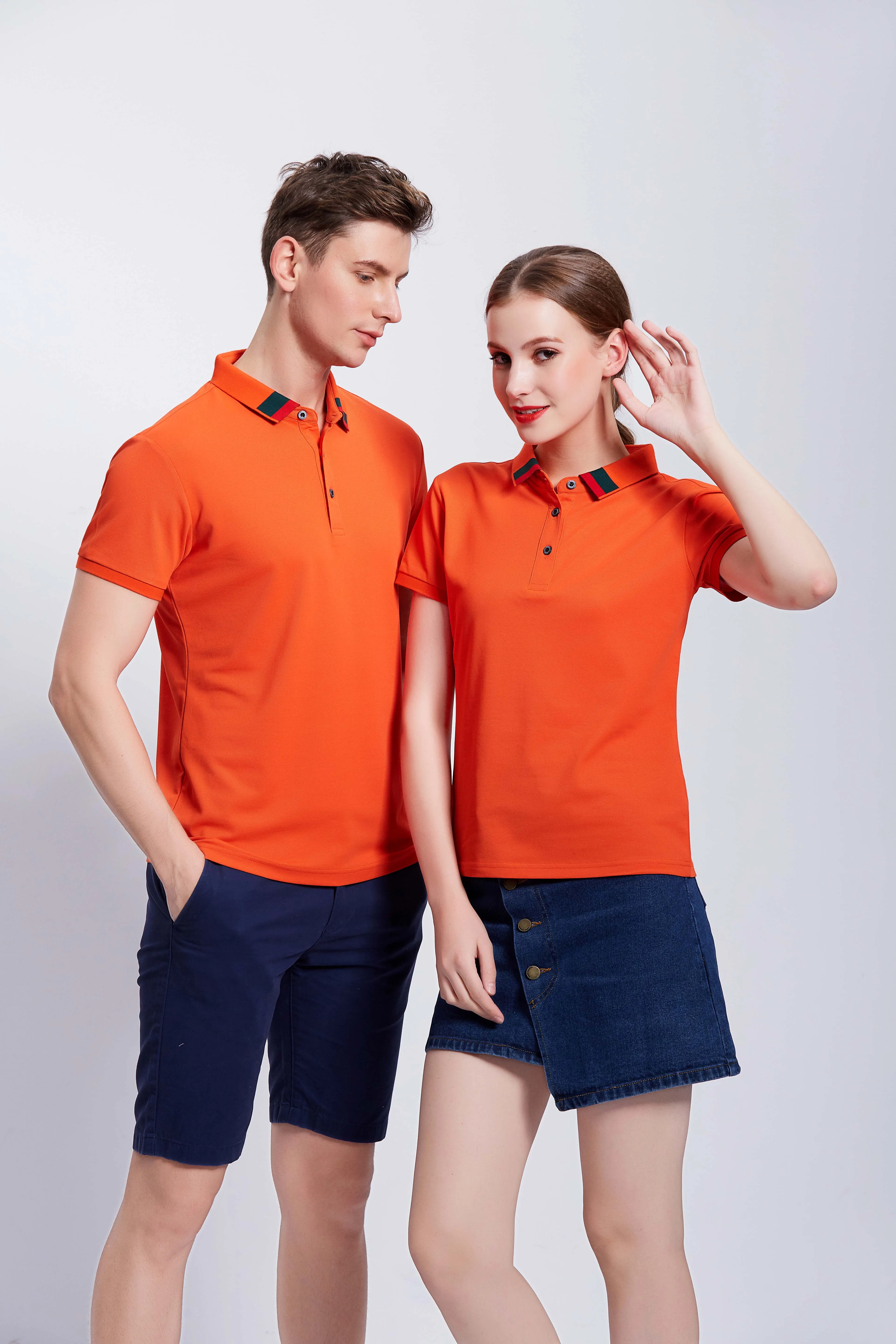 Wholesale Restaurant Uniform design orange custom polo shirts unisex
