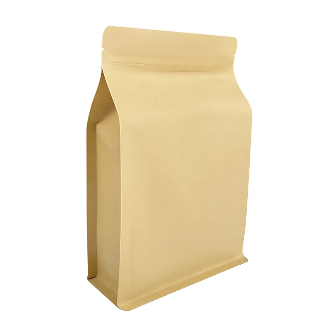 Factory Brown Kraft Paper Doypack Flat Bottom Pouch Resealable Zipper Recycled Materials Food Packaging Bag